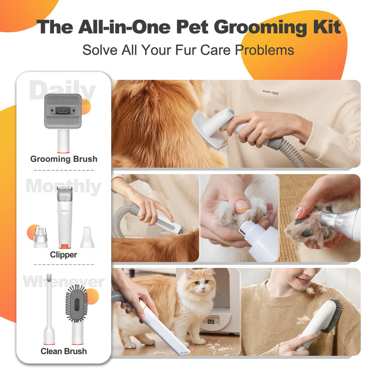 Afloia 6-in-1 Dog Grooming Kit, Pet Grooming Vacuum for Shedding, Dog Hair Vacuum with Clipper Nail Trimmer Grinder, Pet Brush Groomer at Home, Low Noise Cats Hair Remover, 1.5L Dust Cup, Pink