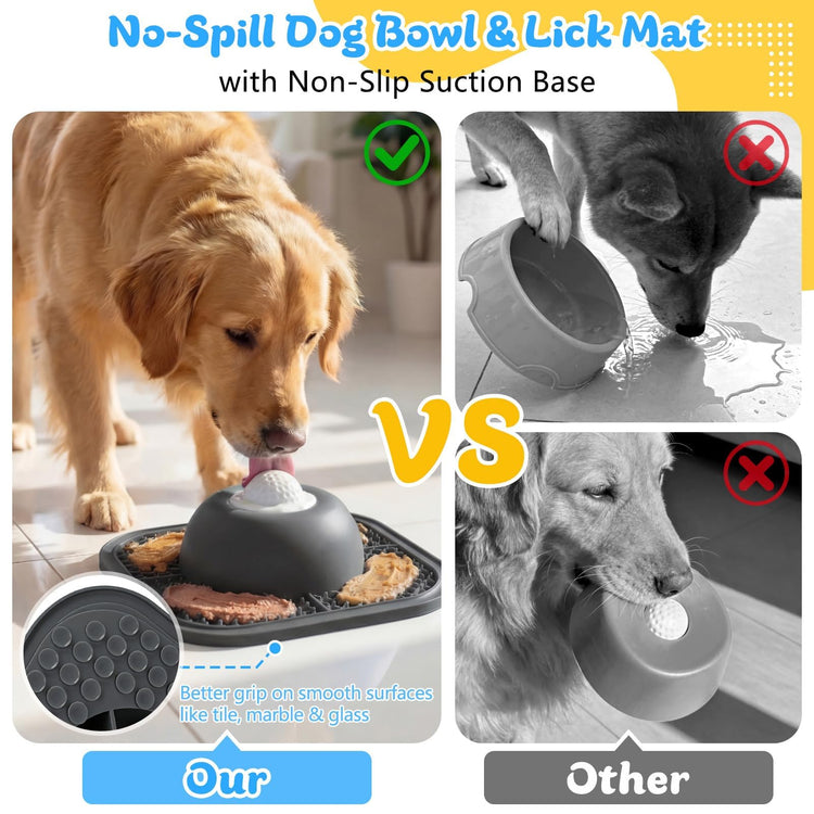 Slow Feeder Dog Bowls & Lick Mat for Liquid and Thick Treat, Anti-Slip Dog Lick Bowl with Interactive Rolling Ball, 5/6 Cup Pup Licking Toy for Large Medium Small Dogs and Cats Blue