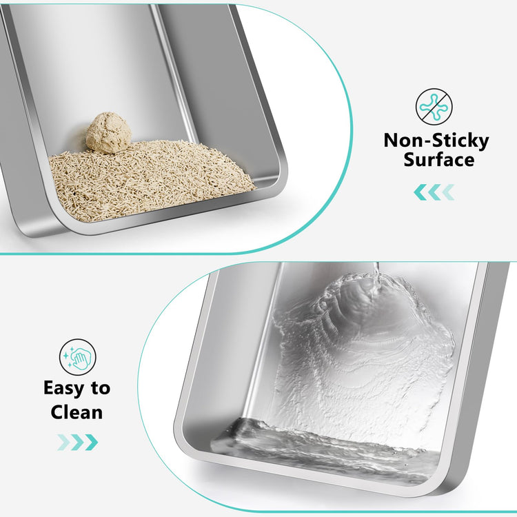 2 Pack Stainless Steel Litter Box for Kitty | Metal Kitty Litter Box with Lid High Sided for Small Cats or Injured Cats, Bunny Litter Boxes, Low Entry, Odor-Free, Non-Stick,Includes Scoop