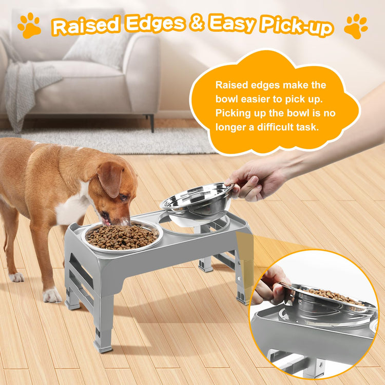 COMESOON Elevated Dog Bowls, 4 Height Adjustable Raised Bowl Stand with 2 Thick 50oz Stainless Steel Food Bowls Non-Slip Feeder Adjusts to 3.7'', 9.2'', 10.75'', 12.36'' Black, (DB-W01)