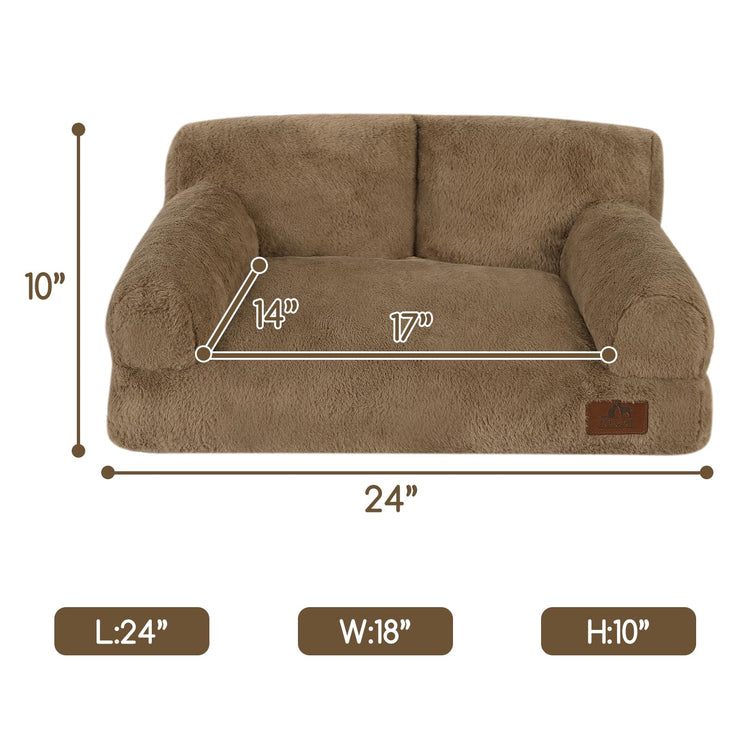 Hollypet Fluffy Dog Cat Bed Pet Couch Beds Plush Soft Warming Machine Washable Puppy Bed with Non-Slip Bottom for Cats and Small Medium Dogs up to 25 lbs, Gray, 24" L x 18" W x 10" Th