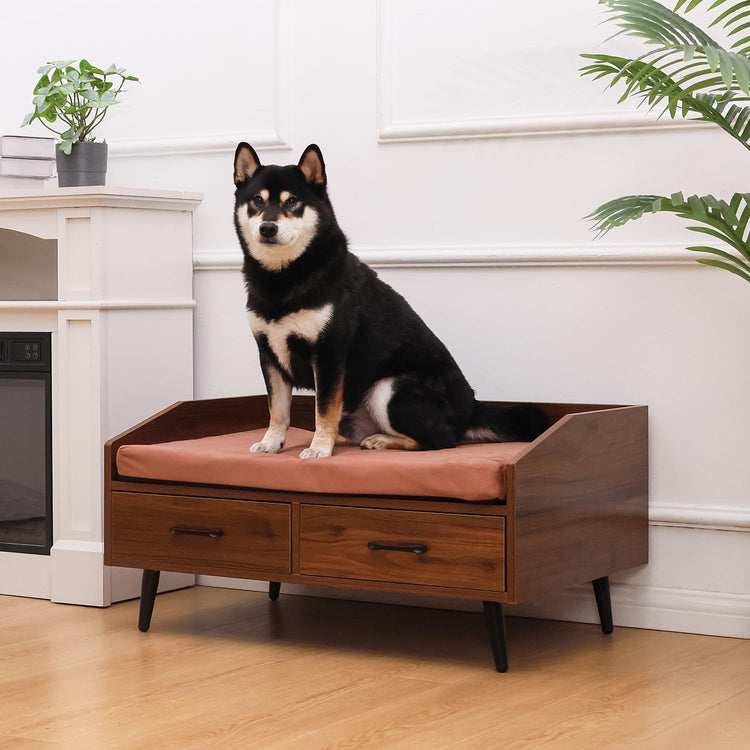 Elevated Dog Beds Frame with Mattress, Raised Wood Pet Bed Sofa Indoor for Large Medium Small Dogs Cats (Brown)
