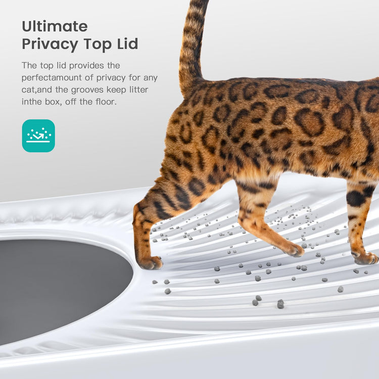 WoofiGo Enclosed Stainless Steel Cat Litter Box with Lid, XL Extra Large Litter Box for Big Cats, Metal Litter Pan High Sided, Never Absorbs Odors, Anti-Urine Leakage, Easy Cleaning, Include Scoop