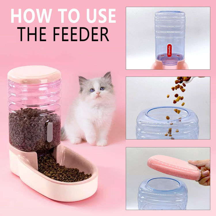 kathson Automatic Cat Feeder 1 Gallon Gravity Dog Food Dispenser Large Capacity Self Feeding Pet Food Bowl Station for Puppy Kitten Rabbit Green