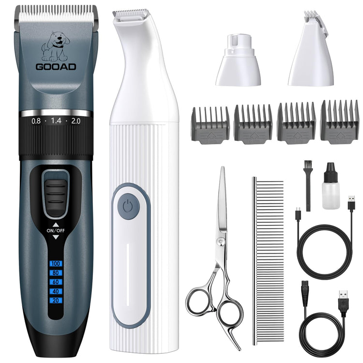 Dog Clippers for Grooming for Heavy Thick Hair&Coats,Low Noise Hair Trimmer,Rechargeable Cordless Pet Shaver, Dog Grooming Kit with Paw Trimmer Nail Grinder for Small Large Dogs