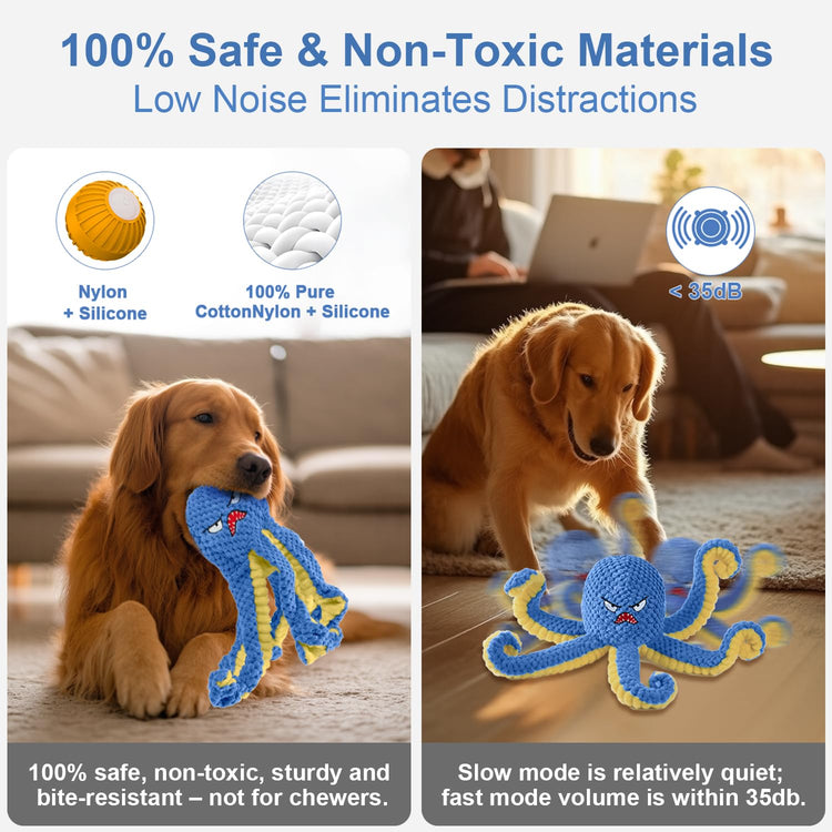 Interactive Dog Toys Octopus,Durable Automatic Jumping Dog Toy to Keep Them Busy,Squeaky Moving Tug of War Doggie Toy,USB Rechargeable,Not for Aggressive Chewers (Blue)