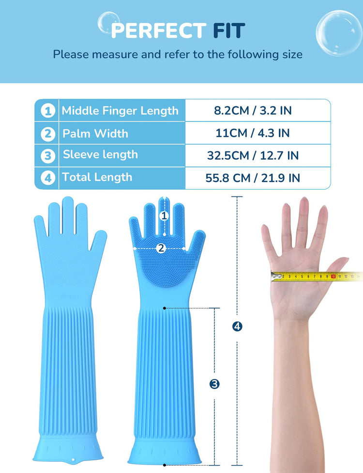 Pecute Pet Grooming Gloves - Heat Resistant Silicone Gloves with High-Density Teeth, Enhanced Five Finger Design for Bathing and Massaging Dogs and Cats, Blue