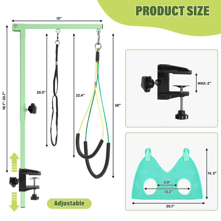 Dog Grooming Arm with Pet Grooming Hammock, getlstub 35" Pet Grooming Table Arm with Adjustable No Sit Haunch Holders, Dog Grooming Stand with Loop Noose for Small and Medium Pets