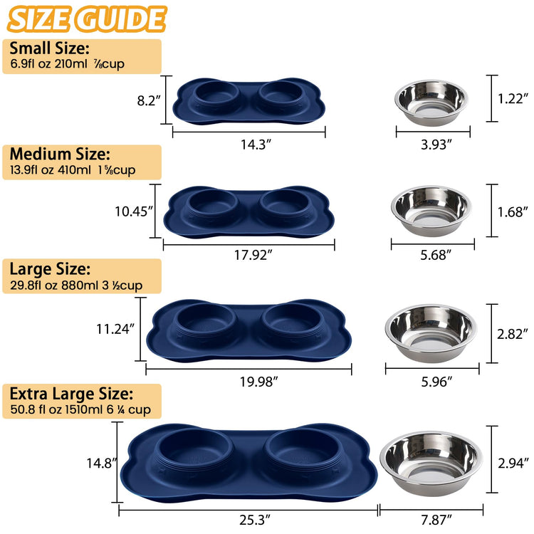 Hubulk Pet Dog Bowls 2 Stainless Steel Dog Bowl with No Spill Non-Skid Silicone Mat + Pet Food Scoop Water and Food Feeder Bowls for Feeding Small Medium Large Dogs Cats Puppies (Small, Blue)