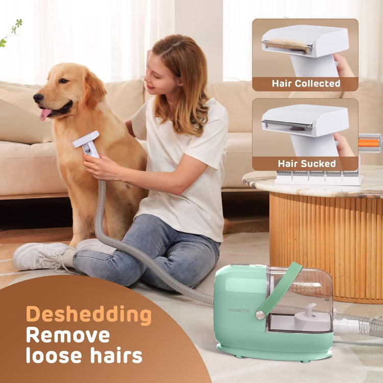 HEAPETS Dog Grooming Vacuum Kit - 3L Vacuum with 7 Tools, Low Noise Electric Clipper and Brush for Pet Shedding at Home, Black
