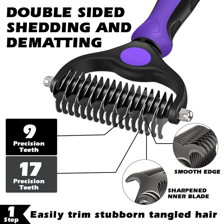 Augwind 7 in 1 Pet Grooming Kit - Dog&Cat Comb, Deshedding Brush, Nail Clipper with File, Bath Brush - Premium Pet Supplies (Blue)