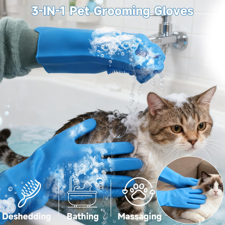 4PCS Pet Pro Grooming Tool | Pet Grooming Rake | Dog Hair Remover | Dog Shampoo Brush 4-in-1 Pet Grooming Kit Suitable for detangling, Hair Removal, Bathing, and Massage