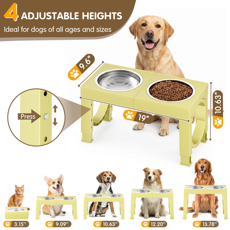 XIAZ Elevated Dog Bowls Large Breed Raised Dogs Bowl Stand Large/Medium Sized Dog Stainless Steel Food Water Bowl Stands 5 Heights Adjustable 9/11/12/14in Black Pet Feeder Dish Station