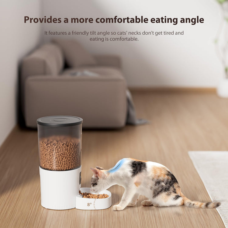 IMIPAW Automatic Cat Feeders, Timed Cat Dry Food Dispenser with Desiccant Bag, Dual Power Supply, Programmable Portion Size, 6 Meals, 20 Portions Per Day, Auto Pet Feeder for Cats and Small Dog, White