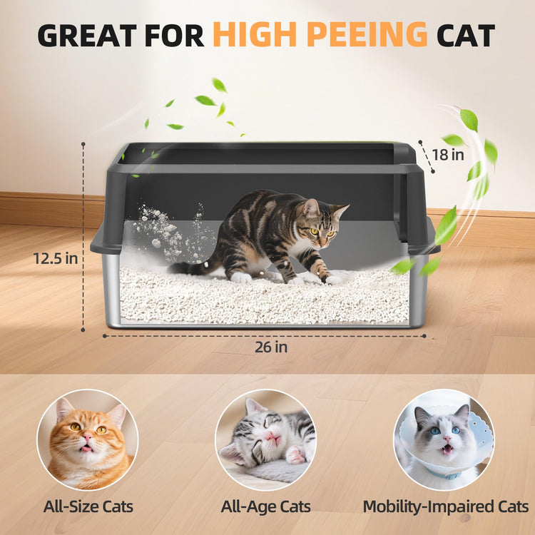 WoofiGo Enclosed Stainless Steel Cat Litter Box with Lid, XL Extra Large Litter Box for Big Cats, Metal Litter Pan High Sided, Never Absorbs Odors, Anti-Urine Leakage, Easy Cleaning, Include Scoop