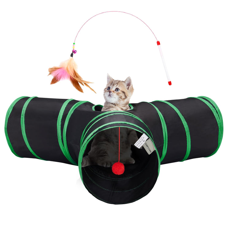 Tempcore Pet Cat Tunnel Tube Cat Toys 3 Way Collapsible, Tunnels for Indoor Cats，Kitty Bored Peek Hole Toy Ball Cat, Puppy, Kitty, Kitten, Rabbit