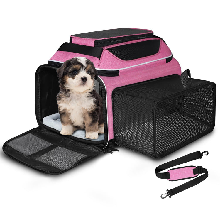 Petskd Top and Side Expandable Pet Carrier 18x11x11 Inches Delta United Airline Approved, Soft-Sided Carrier for Small Cats and Dogs with Locking Safety Zippers and Anti-Scratch Mesh(Black)