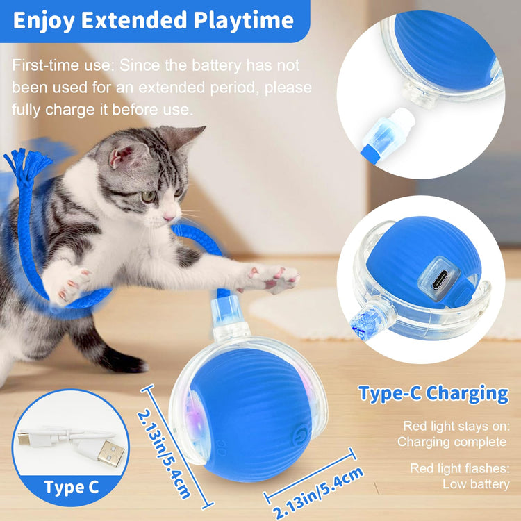 Interactive Cat Toys for Indoor Cats Smart Automatic Ball Rolling for Bored Kitten Pet Upgraded Speedy Moving Chase Dogs Toy Mothers Day Gifts Red