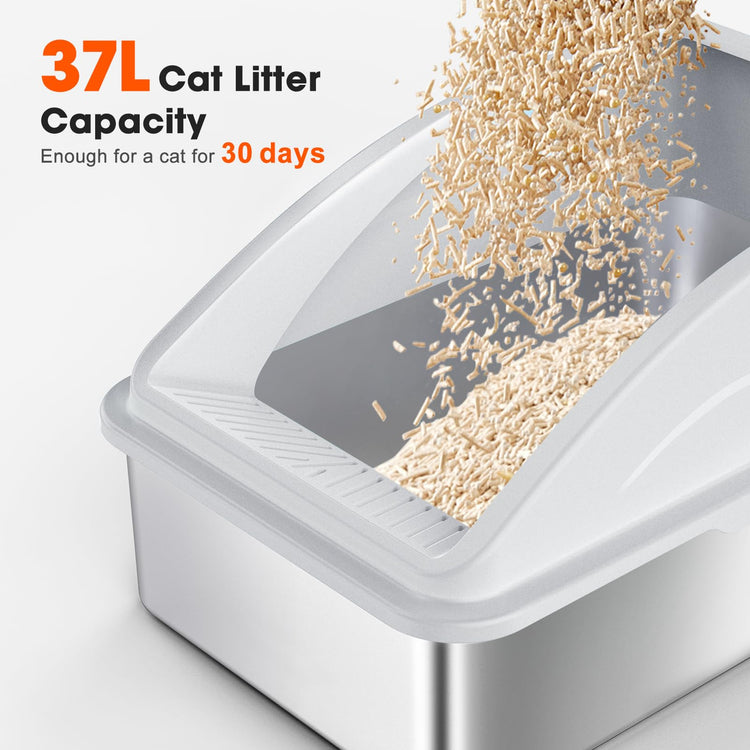 2 Pack Stainless Steel Litter Box for Kitty | Metal Kitty Litter Box with Lid High Sided for Small Cats or Injured Cats, Bunny Litter Boxes, Low Entry, Odor-Free, Non-Stick,Includes Scoop