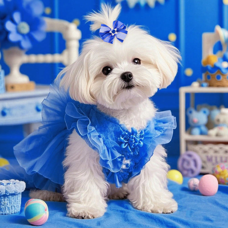 20 PCS Cute Dog Hair Bows with Rubber Bands Elastic Handmade Mix Style Lace Rhinestone Pearls for Furry Puppy Cat Pet Girl, Pink
