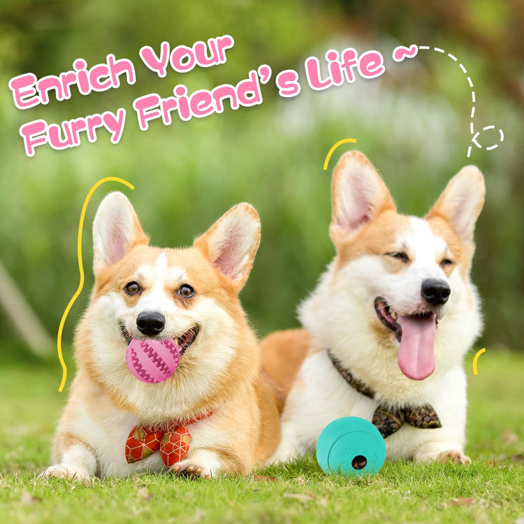HIPPIH Dog Puzzle Toy 2 Pack, Interactive Dog Toys for Treat Dispensing, Durable Puppy Toys for Teething, Dog Treat Ball for Teeth/Slow Feeder/IQ Training/Playing, Blue-2.75‘’, Green-3.14‘’