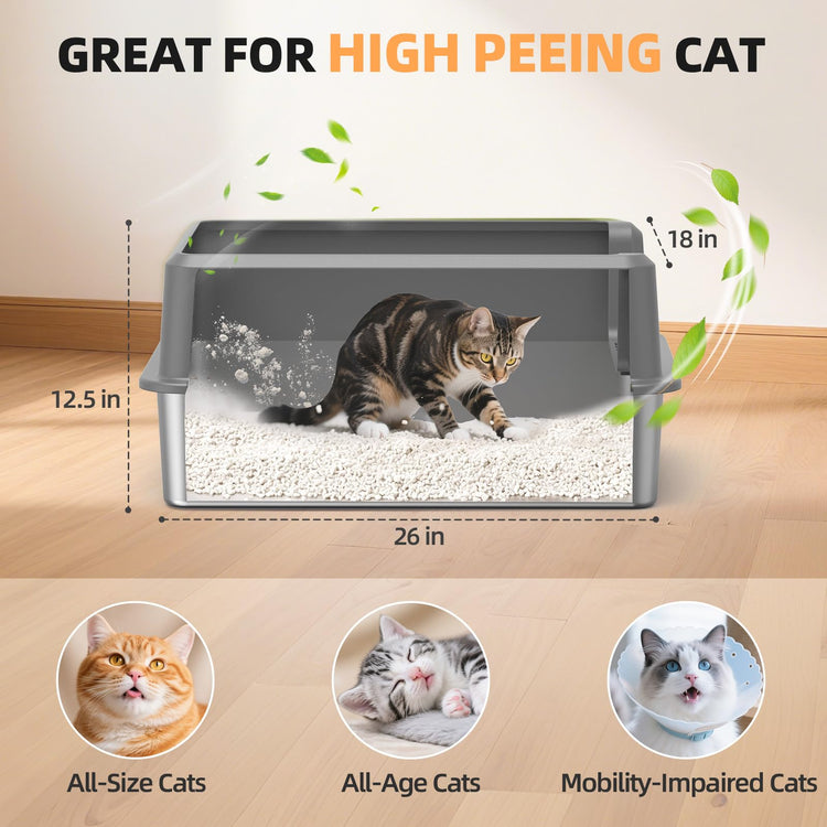 WoofiGo Enclosed Stainless Steel Cat Litter Box with Lid, XL Extra Large Litter Box for Big Cats, Metal Litter Pan High Sided, Never Absorbs Odors, Anti-Urine Leakage, Easy Cleaning, Include Scoop