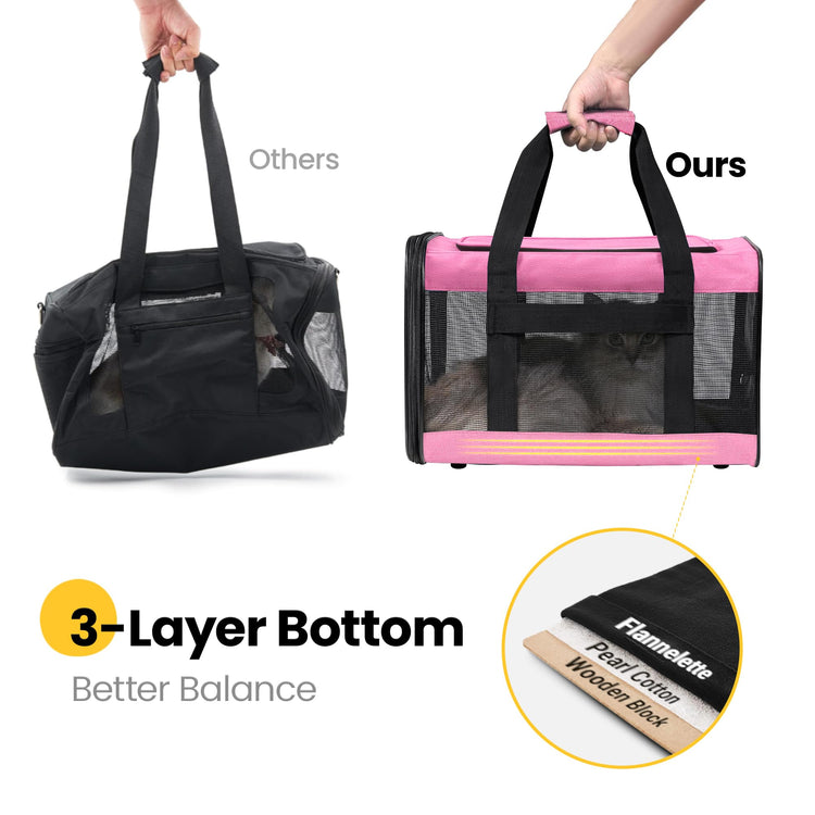 Conlun Cat Carrier Airline Approved, Soft-Sided Dog Carrier with Inner Safety Leash, Pet Transport Carrier for Small-Medium Cats Puppies up to 15 Lbs, Collapsible Travel Kitten Carrier Bag -BlackM