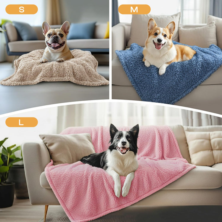 1 Pack 3 Calming Blankets Fluffy Premium Fleece Pet Blanket Soft Sherpa Throw for Dog Puppy Cat Beige Small (23" x16'')