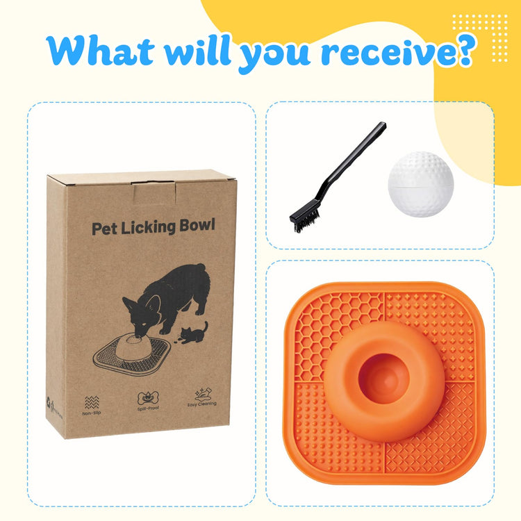 Slow Feeder Dog Bowls & Lick Mat for Liquid and Thick Treat, Anti-Slip Dog Lick Bowl with Interactive Rolling Ball, 5/6 Cup Pup Licking Toy for Large Medium Small Dogs and Cats Blue