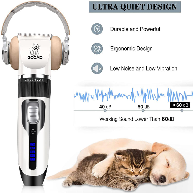 Dog Clippers for Grooming,Dog Grooming Kit for Heavy Thick Hair&Coats/Low Noise Rechargeable Cordless Hair Trimmer/Pet Shaver with Paw Trimmer for Small & Large Dogs Cats