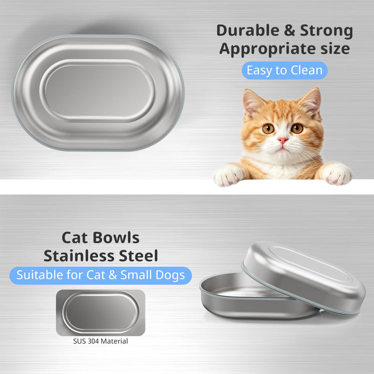 Stainless Steel Bowl for Automatic Microchip Cat Pet Feeder, Sealing Ring Design for Keeping Food Fresh and Reducing Odor, SUS 304, Easy to Clean, 2 Bowl & 1 Mat Set