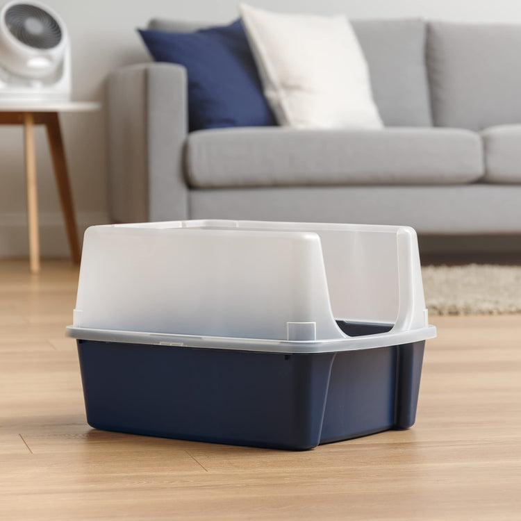 IRIS USA Cat Litter Box Large Open Top with High Sided Walls Tall Scatter Shield Scoop Included Easy Clean Plastic Pan Stain Resistant for Big Cats Kittens Indoor Multi-Cat Households