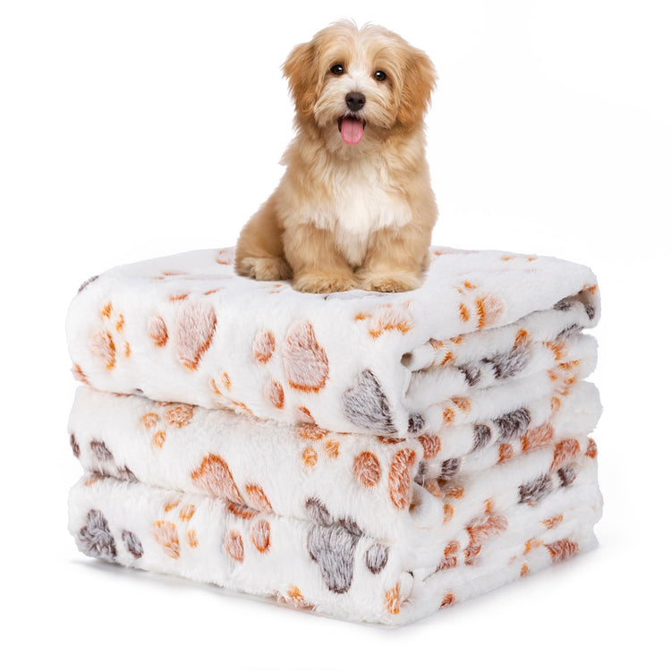 1 Pack 3 Blankets Fluffy Premium Fleece Soft Pet Blanket Flannel Throw for Cat Dog Puppy (Small 23x16'', Paw-White/Pink/Brown)