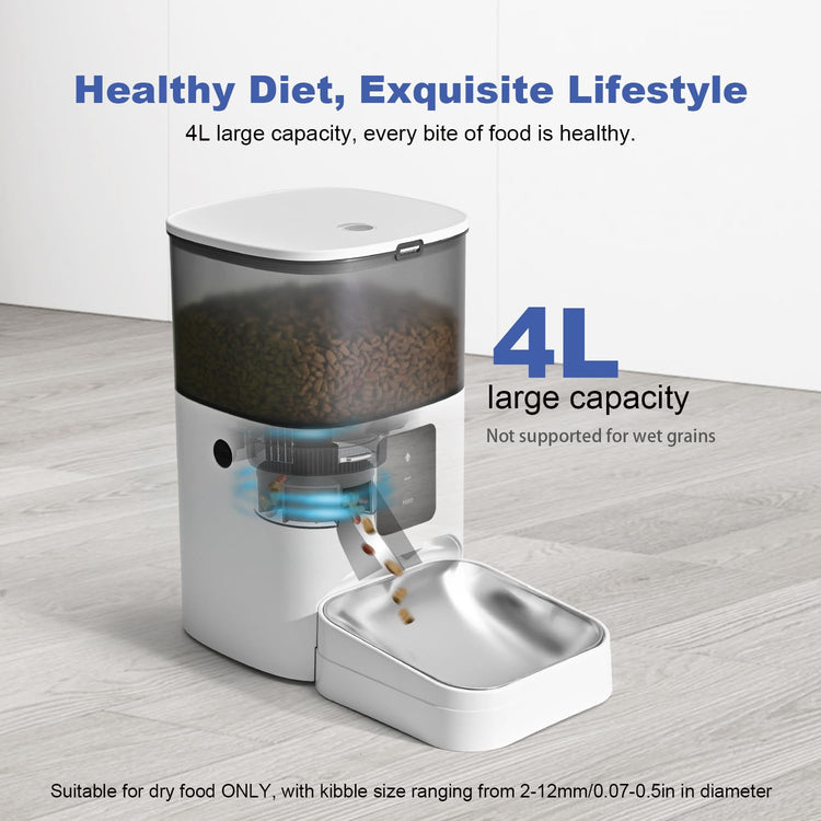 ANDOLL HOME Automatic Cat Feeder, 4L Cat Food Dispenser with 10s Voice Recorder, Pet Feeder up to 8 Meals per Day, Timed Dog Feeder with Dry Food Sealed Ring
