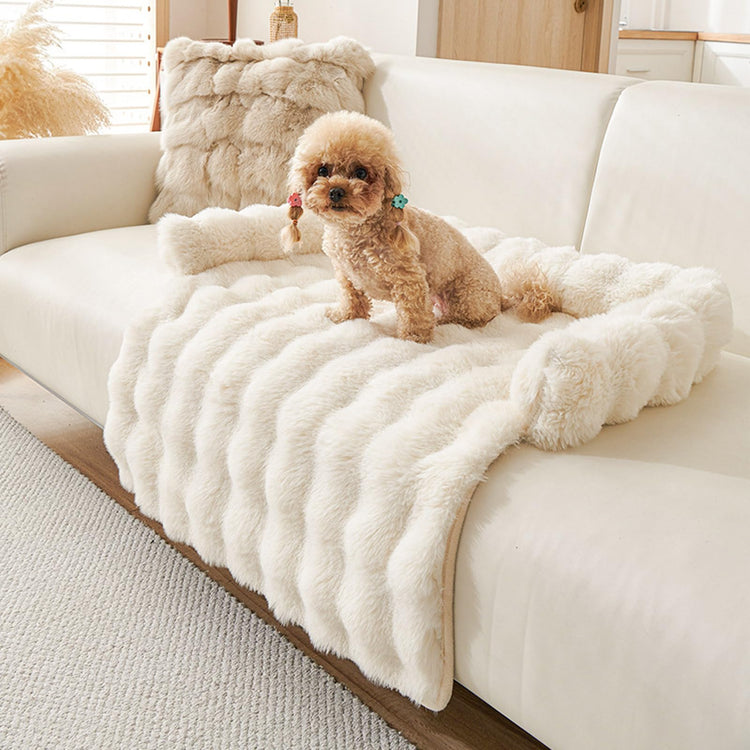 Calming Dog Bed for Couch, 29.5 x 29.5 inch, Non-Slip Luxurious Dog Sofa Mat for Furniture Protector, Perfect for Small, Medium Dogs and Cats (Khaki)