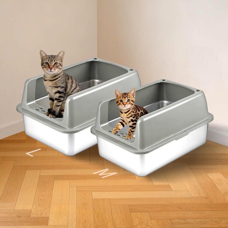 Kirecoo 2 Pack Stainless Steel Litter Box with Lid, Large Enclosed Metal Cat Litter Box Pan High Sided, Easy Clean Anti-Leakage Litterbox Tray for Indoor Big Cats, Kittens or Multicat, Scoop Included