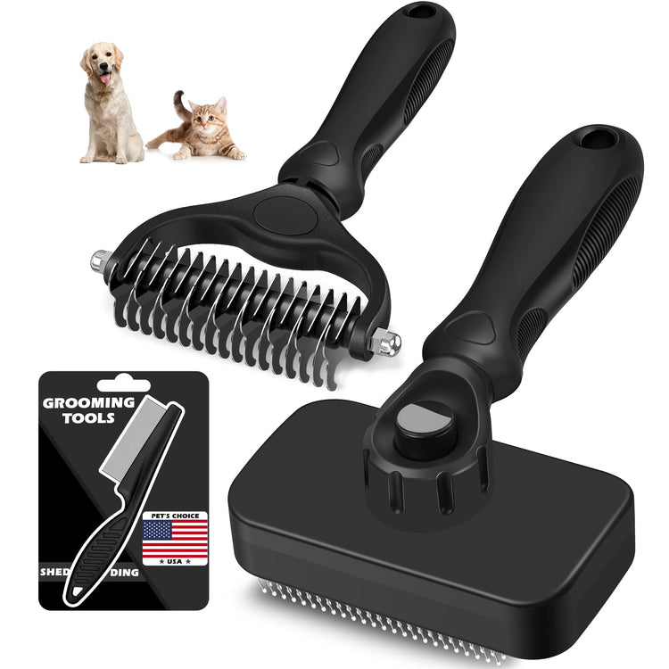 Augwind 7 in 1 Pet Grooming Kit - Dog&Cat Comb, Deshedding Brush, Nail Clipper with File, Bath Brush - Premium Pet Supplies (Blue)
