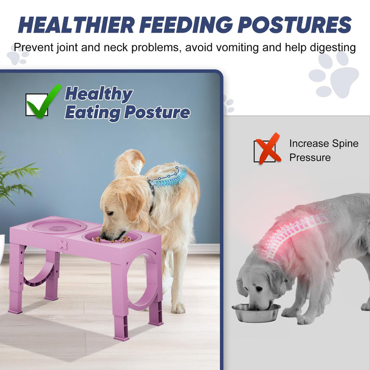 XIAZ Elevated Dog Bowls Large Breed Raised Dogs Bowl Stand Large/Medium Sized Dog Stainless Steel Food Water Bowl Stands 5 Heights Adjustable 9/11/12/14in Black Pet Feeder Dish Station