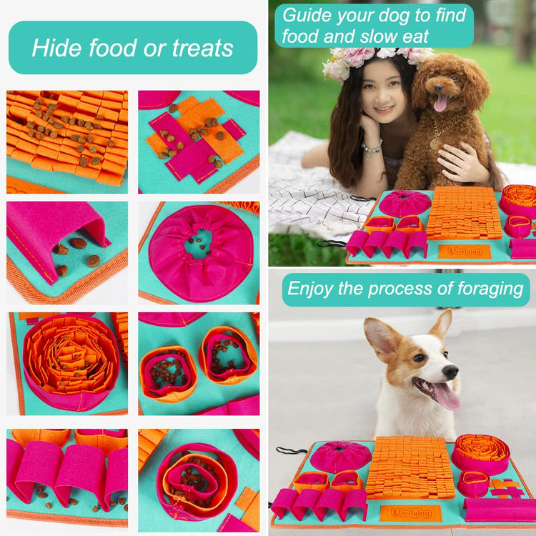 Vivifying Snuffle Mat for Dogs, Interactive Dog Puzzle Toy for Boredom and Mental Stimulation, Enrichment Feeding Game Sniff Mat Helps Slow Eating and Keep Busy