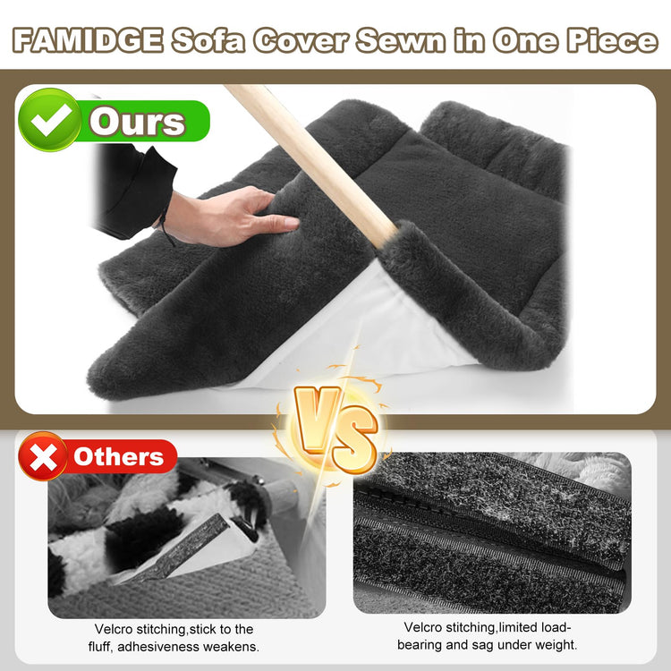 FAMIDGE Plush Cat Couch Bed - Cat Bed for Indoor Cats, Dog Sofa Bed, Short Rabbit Fleece Calming Pet Couch with Removable Cover, Anti-Shedding Pet Sofa for Small/Medium Pets (26×18×12in, Brown)