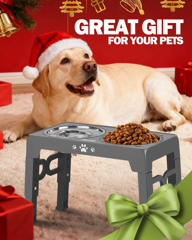 Jovrun Elevated Dog Bowls for Medium Large Size Dogs, Non-Slip Dog Feeder with 1*Stainless Steel Dishes & 1*Slow Feeder Bowl, 5 Heights Adjustable Raised Bowls to 3.15″-8.66″-9.84″-11.02″-12.2″