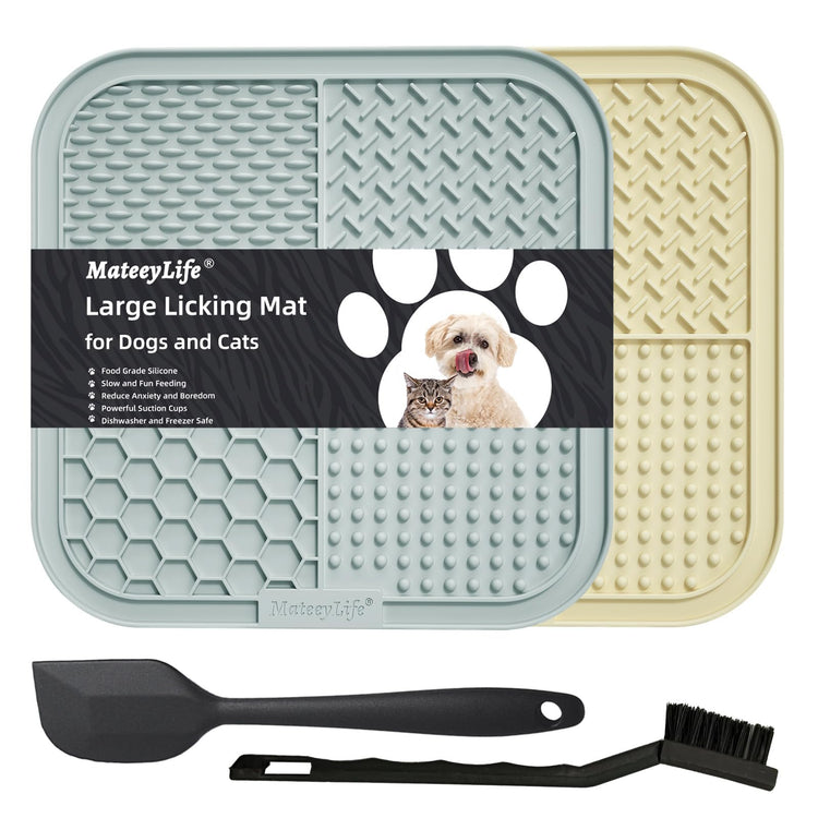 MateeyLife 2PCS Small Lick Mat for Dogs and Cats, Licking Mats for Dog Anxiety Relief, Cat Peanut Butter Lick Pad for Boredom Reducer, Dog Treat Mat Perfect for Bathing Grooming Blue&Green