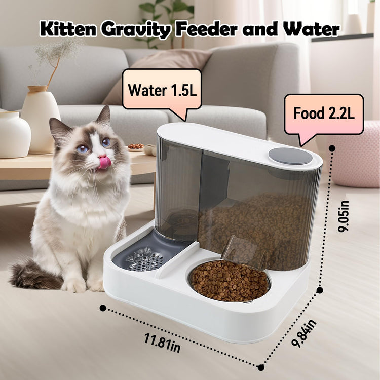 2 in 1 Automatic Cat Feeder & Water Dispenser,Gravity Pet Feeder Stainless Steel Food Water Bowl All-in-One Large Capacity Self Feeding for Cats Dogs Small Medium Pets(Green)