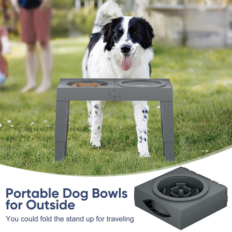 XIAZ Elevated Dog Bowls Large Breed Raised Dogs Bowl Stand Large/Medium Sized Dog Stainless Steel Food Water Bowl Stands 5 Heights Adjustable 9/11/12/14in Black Pet Feeder Dish Station
