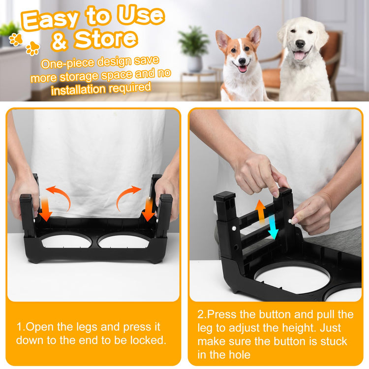 COMESOON Elevated Dog Bowls, 4 Height Adjustable Raised Bowl Stand with 2 Thick 50oz Stainless Steel Food Bowls Non-Slip Feeder Adjusts to 3.7'', 9.2'', 10.75'', 12.36'' Black, (DB-W01)