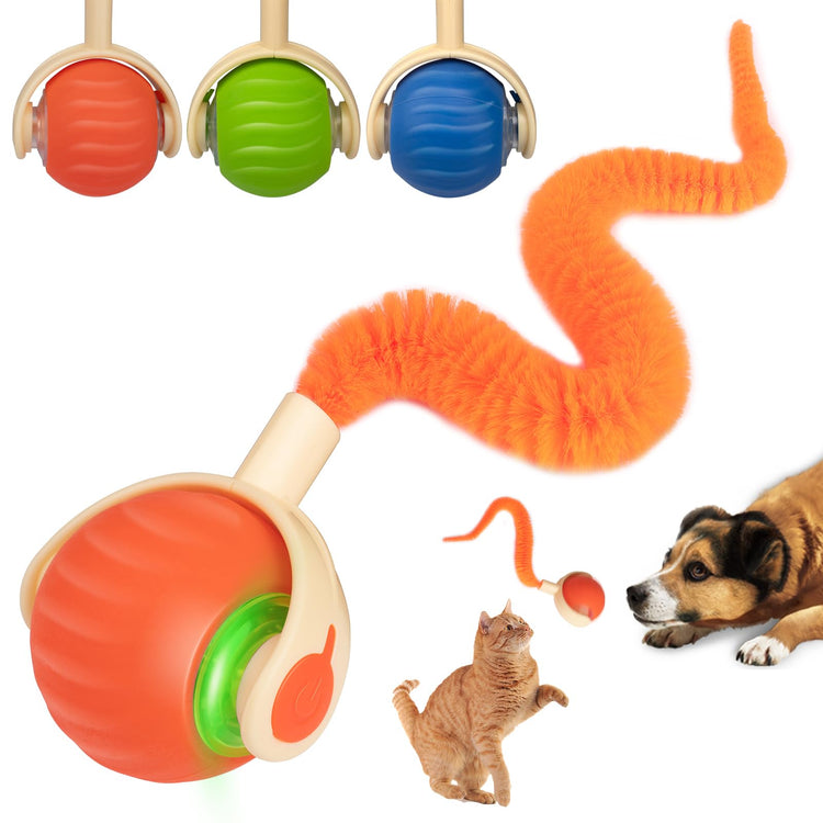 Interactive Cat & Dog Toy Ball, Automatic Moving/Jumping/Bouncing, Smart Pet Chase Ball with Feather Tail, Electric Rechargeable Enrichment Toys for Indoor Bored Cats & Small Dogs (Orange)