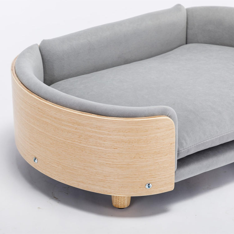 Dog Sofa, Dog Beds with Removable Cushion Pet Sofa with Solid Wood Legs and Bent Wood Back Dog Couch for Dogs and Cat-Small Light Grey