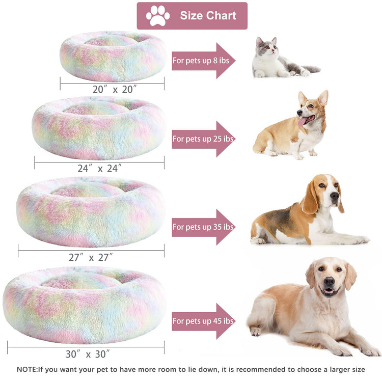 WNPETHOME Calming Dog Bed & Cat Bed, Anti-Anxiety Donut Small Dog Bed, Fluffy Faux Fur Cats Cushion Puppy Bed for Small Pets and Cats (24 x 24 inch, Light Coffee)