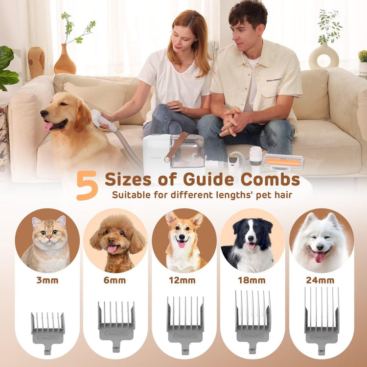 HEAPETS Dog Grooming Vacuum Kit - 3L Vacuum with 7 Tools, Low Noise Electric Clipper and Brush for Pet Shedding at Home, Black