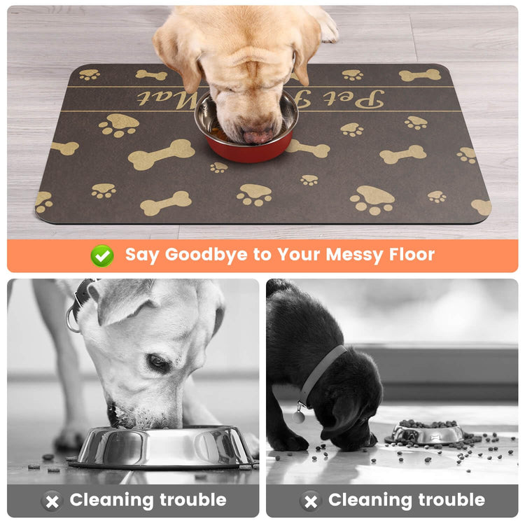 Pet Feeding Mat-Absorbent Pet Placemat for Food and Water Bowl, with Waterproof Rubber Backing, Quick Dry Water Dispenser Mat for Dog and Cat (20"x12", Striped Dark Gray)